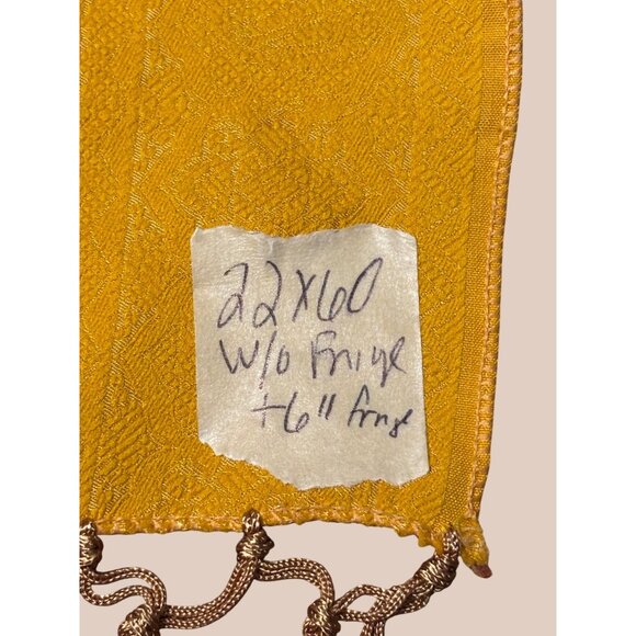 Vintage Gold Jacquard Scarf With Fringe Tassels 22" X 60" - Picture 6 of 6